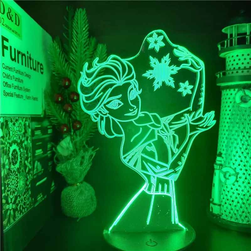 Disney Frozen 3D Night Light Elsa Lamp Snowflake Lampe Princess Cartoon Bedroom Decor Xmas Kids Gift Lampara De Noche Dormitorio