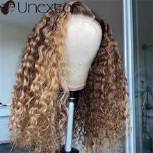 Aliexpress - Unextar Curly Brown Blond Ombre Color Highlight 180% Lace Part Human Hair Wigs Remy Brazilian Pre Plucked Hair