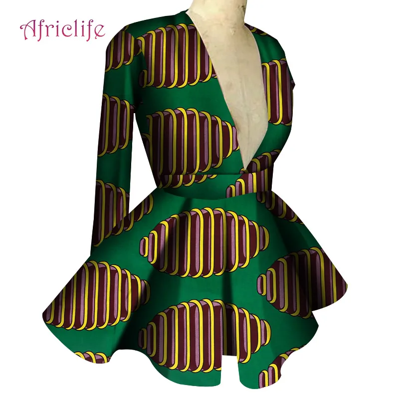 Осенняя одежда для женщин, 18 цветов, тонкая высокая талия, длинный рукав, сексуальный v-образный вырез, Модный женский топ, африканская Дашики, блузка с принтом, WY4150 - Цвет: 12