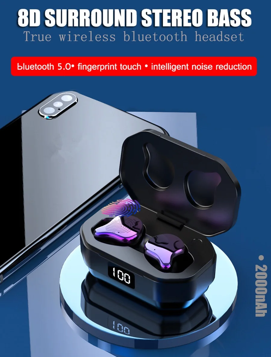 TWS bluetooth Earphone Smart Touch Gradation Graphene HiFi Heavy Bass Stereo bluetooth 5.0 2000mAh IPX7 Waterproof Earbuds