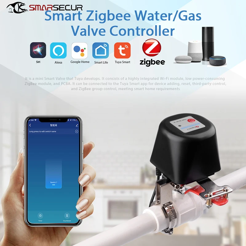 Water-Valve-Controller Smart-Gas Work Tuya Zigbee Alexa Google Home with