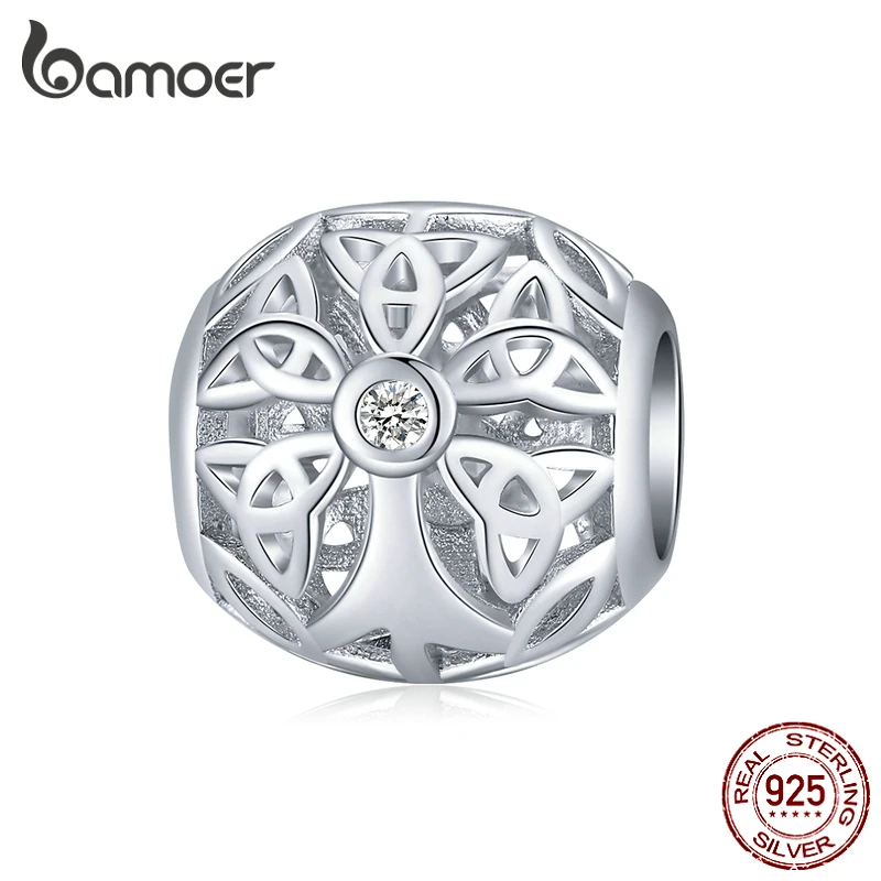 Bamoer 925 пробы Серебряный древо жизни круглый шарик металлический Шарм для женщин серебряный браслет для изготовления ювелирных изделий BSC139