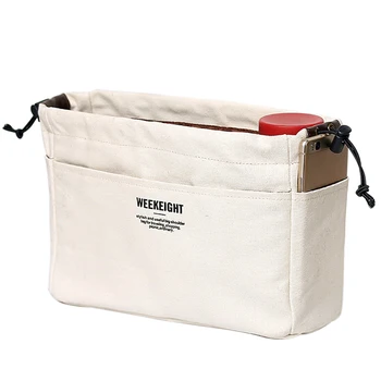 

Women With Compartments Large Capacity Organizer Insert Canvas Makeup Bag Adjustable Drawstring Travel Home Portable Handbag