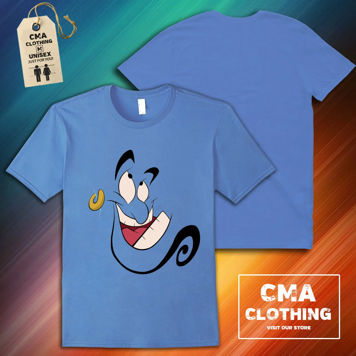 Genie of the Lamp Аладдина Джина Face CMA22 бесплатная доставка светло-синяя футболка
