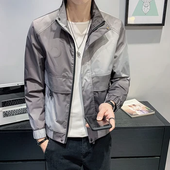 

Spring New Jacket Men Korean Slim Fit Gradient Color Mens Jackets and Coats Long Sleeve Stand Collar Casual Jacket Men 3XL