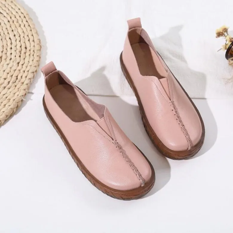 CEYANEAO/Женская обувь; Новинка года; сезон весна; гофрированная обувь из натуральной кожи на плоской подошве; женские лоферы; - Цвет: Розовый