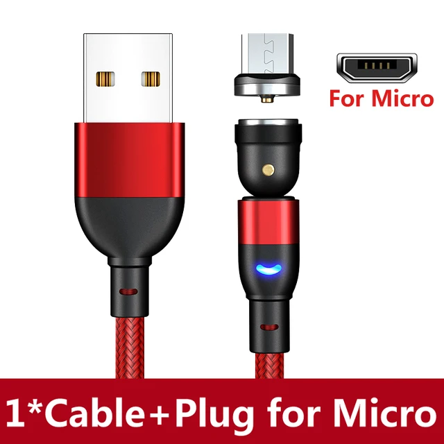 AUFU 540 Degrees Rotating Magnetic Cable Micro USB Type C Phone Cable For iPhone11 Pro XS Max Samsung Xiaomi USB Cord Wire Cable Red for Micro