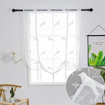 

Roman Curtains Short Kitchen Curtains With Bird Embroidered Voile Sheer Panels Living Room Bedroom Decor Window Curtains Valance