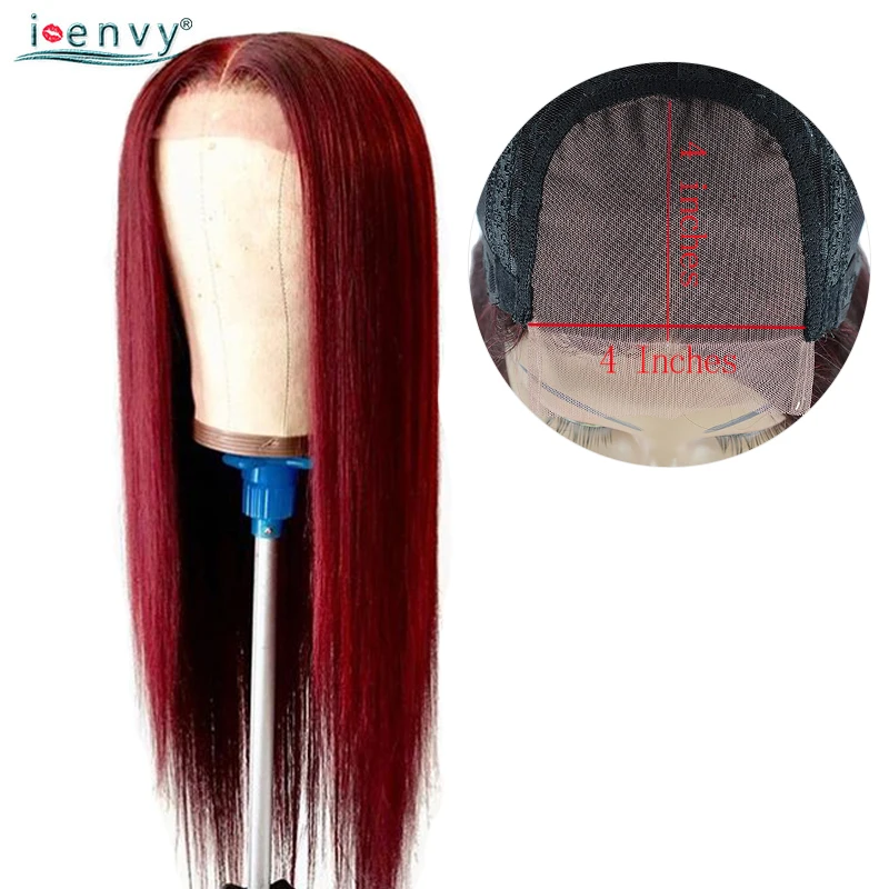 

Brazilian 99J Lace closure Human Hair Wig Straight 4*4 Lace closure Red Burgundy Colored Human Hair Wigs For Women Non Remy