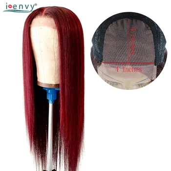 

Brazilian 99J Lace closure Human Hair Wig Straight 4*4 Lace closure Red Burgundy Colored Human Hair Wigs For Women Non Remy