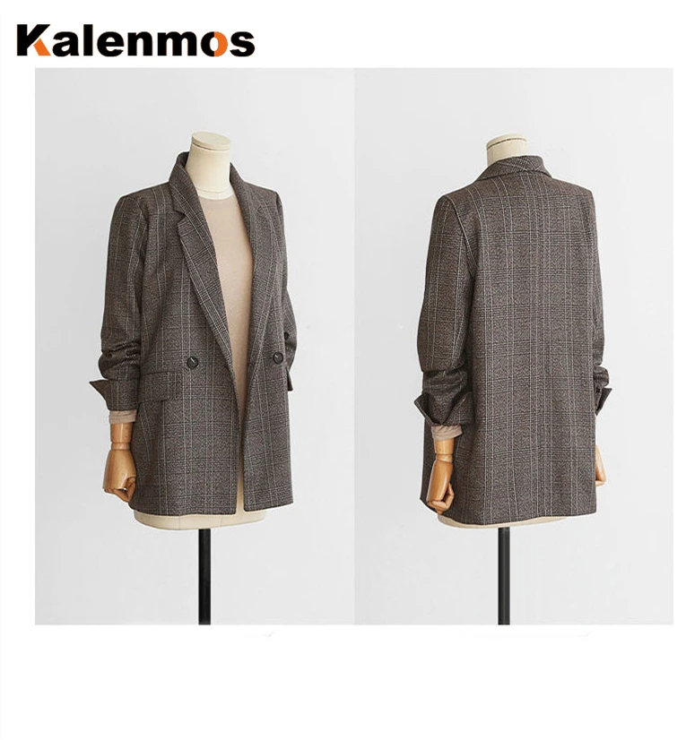 Большие размеры, XL-5XL, осенне-зимнее пальто, женское Теплое повседневное пальто в клетку с карманом, ручная работа, приталенная Корейская элегантная верхняя одежда, повседневный Топ