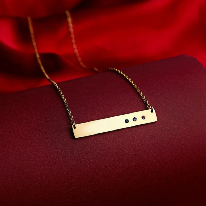 Personalized Name Necklace Customize Name Necklaces Crystal Birthstone ID Bar Necklace Stainless Steel Engrave Necklace Jewelry