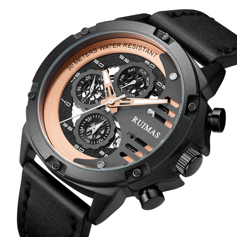Relogio Masculino мужские часы Топ люксовый бренд мужские наручные часы модные кварцевые часы мужские спортивные водонепроницаемые часы RUIMAS - Цвет: Розовый