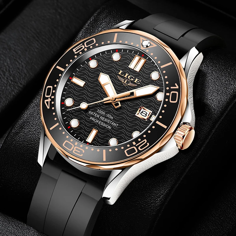 LIGE Quatrz Man Wristwatch SCasual port Men's Watch Top Brand Luxury Waterproof Silicone Clocks Male Relogio Masculino Hot Sale