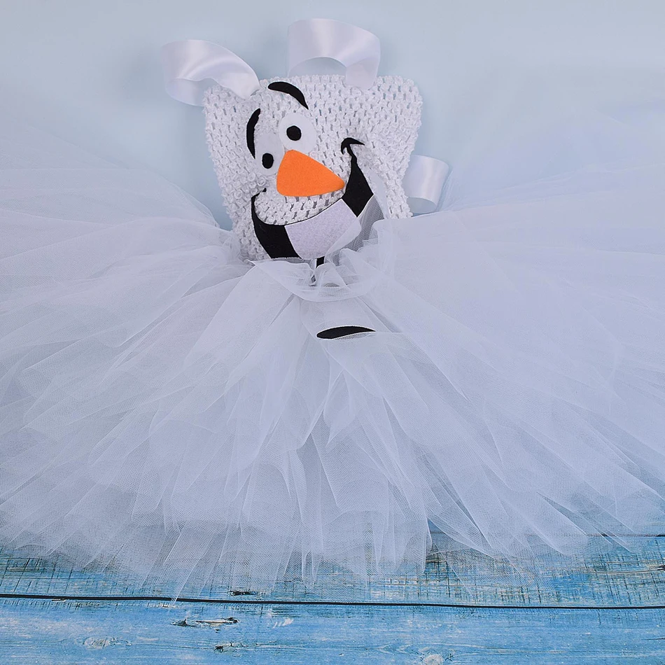 Платье-пачка с Олафом; Рождественский костюм Снежной Королевы для маленьких девочек; костюм снеговика Олафа; нарядное фатиновое платье-пачка для маленьких девочек