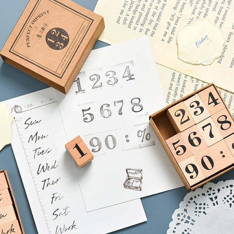 Vintage Month Week Number Wood Stamp Set Diy Decorative Diary Journal Craft Scrapbooking Planner Stamp Stationery