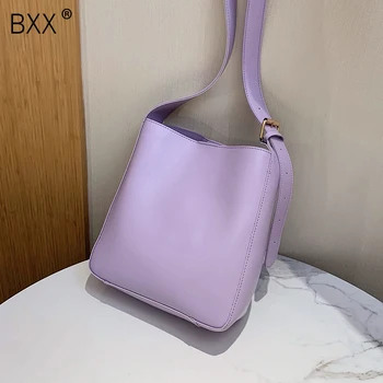 

[BXX] Solid Color Simple High Capacity Bucket Bag PU Leather Crossbody Bags For Women 2020 Summer Travel Shoulder Handbags HM963