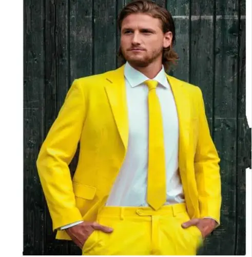 

New Arrival Yellow Mens Suits Groom Tuxedos Groomsmen Wedding Party Dinner Best Man Suits Blazer (Jacket+Pants+Tie)