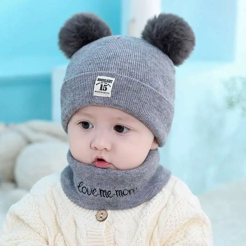 Милая Детская шляпа шапка с помпоном Осень/Зима хлопок вязаная шапка/шарф Аксессуары для новорожденных - Цвет: F5