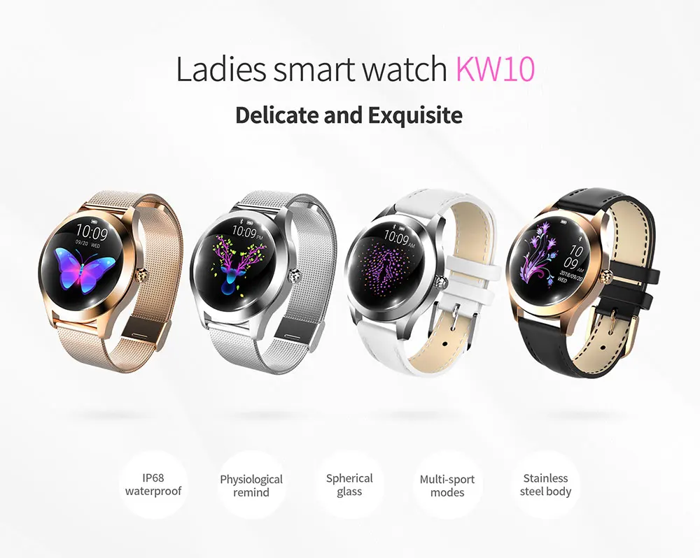 KW10 Смарт-часы для женщин IP68 Водонепроницаемый мониторинг сердечного ритма Bluetooth для Android IOS фитнес-Браслет Smartwatch PK KW18