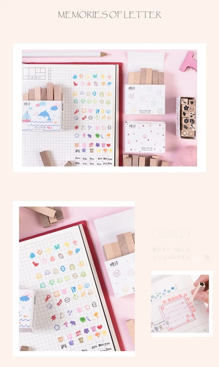 Cute Mini Diary Month Stamps Smile Face Sign Scrapbooking Material Journaling Sketchbook Planner DIY Hobby Craft Supplies