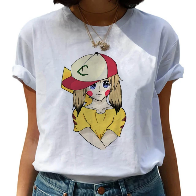 Модные женские футболки в стиле Покемон го Харадзюку, кавайная забавная футболка с Пикачу из мультфильма, футболка с милым принтом 90 s, уличная одежда, женские футболки - Цвет: 2508