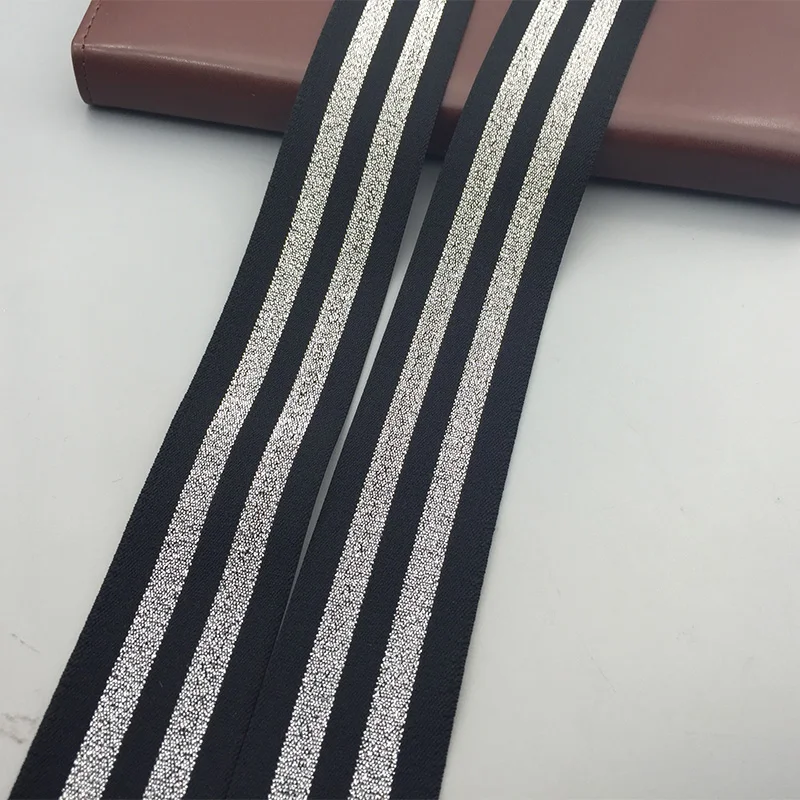 40 мм(1,5") Золотая Серебряная полоса высокие эластичные ленты канатная Резиновая лента спандекс лента шитье из кружева отделка поясная лента аксессуары для одежды - Цвет: black silver