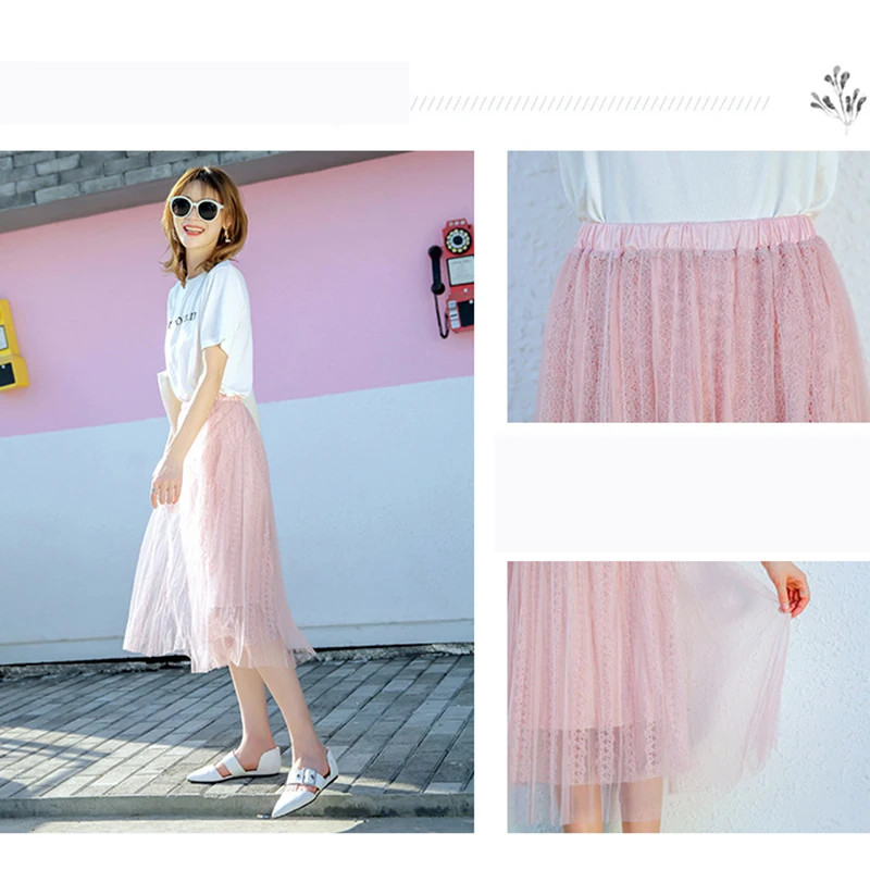 Тюлевая юбка s Женская миди плиссированная юбка черная розовая Женская юбка из тюля корейские демисезонные эластичные сетчатые юбки-пачки с высокой талией