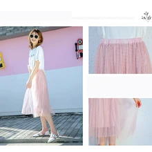 Тюлевая юбка s Женская миди плиссированная юбка черная розовая Женская юбка из тюля корейские демисезонные эластичные сетчатые юбки-пачки с высокой талией