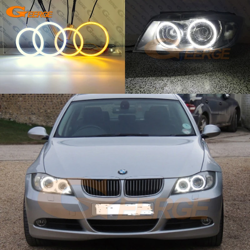 

For BMW 3 Series E90 E91 2005 2006 2007 2008 pre LCI Excellent Dual Color Switchback led angel eyes drl turn signal Car styling