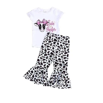 

summer girls outfit short sleeve top with leopard pants design hot selling outfit
