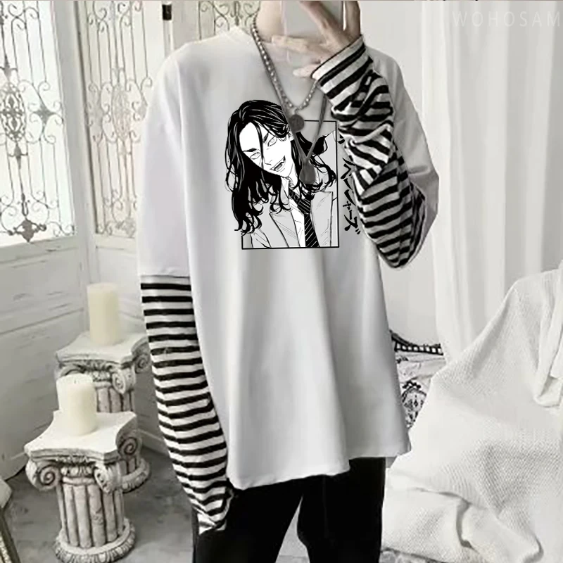 Manga Anime Tokyo Revengers Fake Two Pieces Long Sleeve T Shirts Harajuku  Keisuke Baji Graphics Unisex Oversized Striped T-Shirt