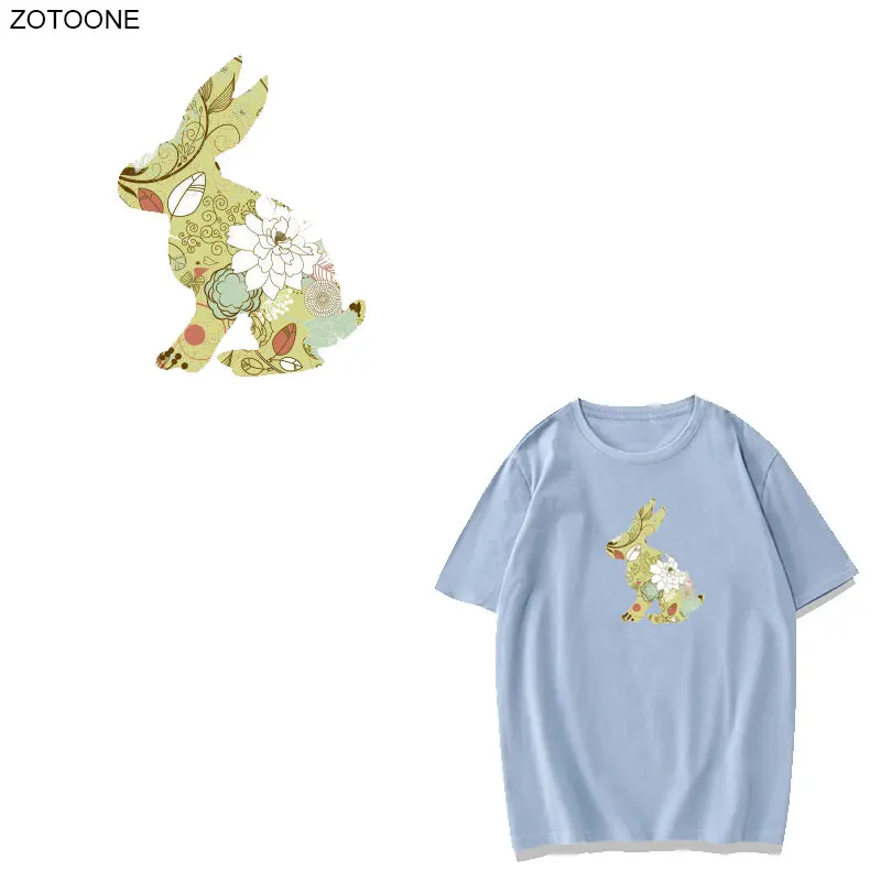 

ZOTOONE Happy Easter Rabbit Patch Iron on Patches for Clothes DIY Heat Transfer Printed Stickers Clothing Embroidery Applique H