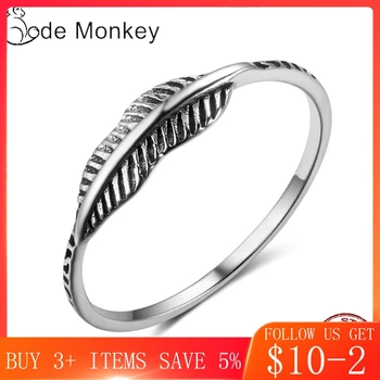 

CodeMonkey Authentic 925 Sterling Silver Feather Rings For Women Hot Fashion Jewelry 2020 New Design For Party Gift CMR775