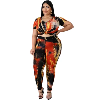 

Plus Size Outfits Womens 2 Piece Set Casual Round Neck Short Sleeve Shirt and Pant Joggers Suit Sets Wholesale Dropshipping