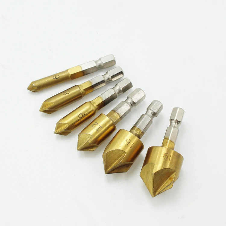 6 шт./компл. 5 Флейта фаски Зенковка 1/4 &quotшестигранный хвостовик HSS 90 градусов