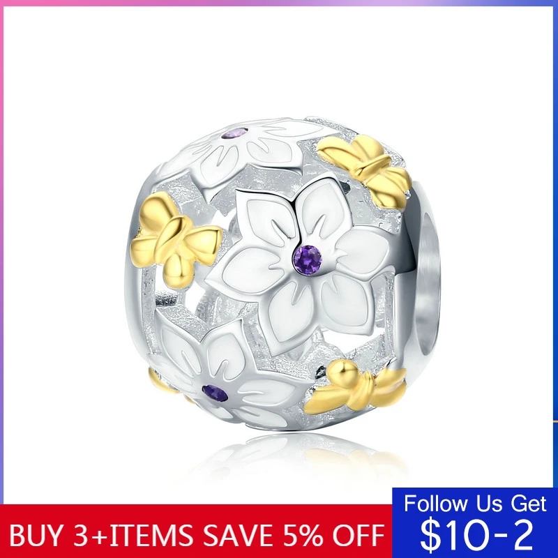 

CodeMonkey 100% 925 Sterling Silver Spring Collection Flower & Butterfly Enamel Charm Beads fit Charm Bracelet Fine Jewelry C546