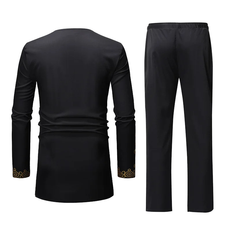 Комплект одежды из 2 предметов, мужская рубашка+ брюки в африканском стиле, 3D принт Дашики Базен Рише, костюмы, мужские топы с длинными рукавами