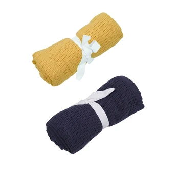 

2x 100% Cotton Baby Infant Cellular Soft Blanket Pram Cot Bed Mosses Basket Crib Color Bright yellow Dark blue