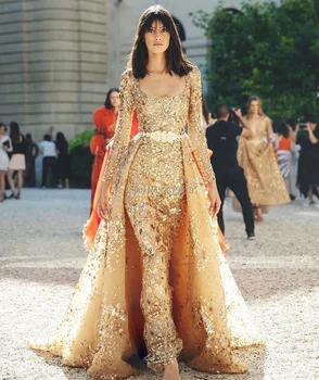 

Elegant Glitter Mermaid Evening Dress Removable Skirt Floor-Length Sequined Sash Prom Dress Robe De Soiree Aibye Middle East