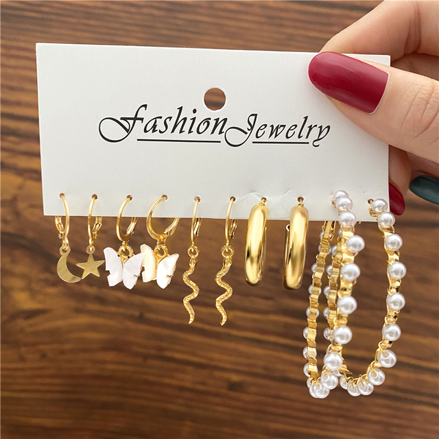 Bohemian Colorful Resin Acrylic Hoop Earrings Set For Women Trendy Gold Color Pearl Hoop Earrings Brincos Party Jewelry
