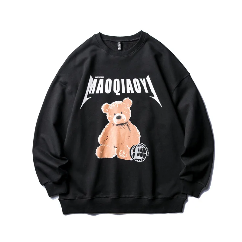 

Autumn New European and American Black Bear Printed Sweatshirt Men's All-match Loose Popular Brand round Neck Couple Pullover