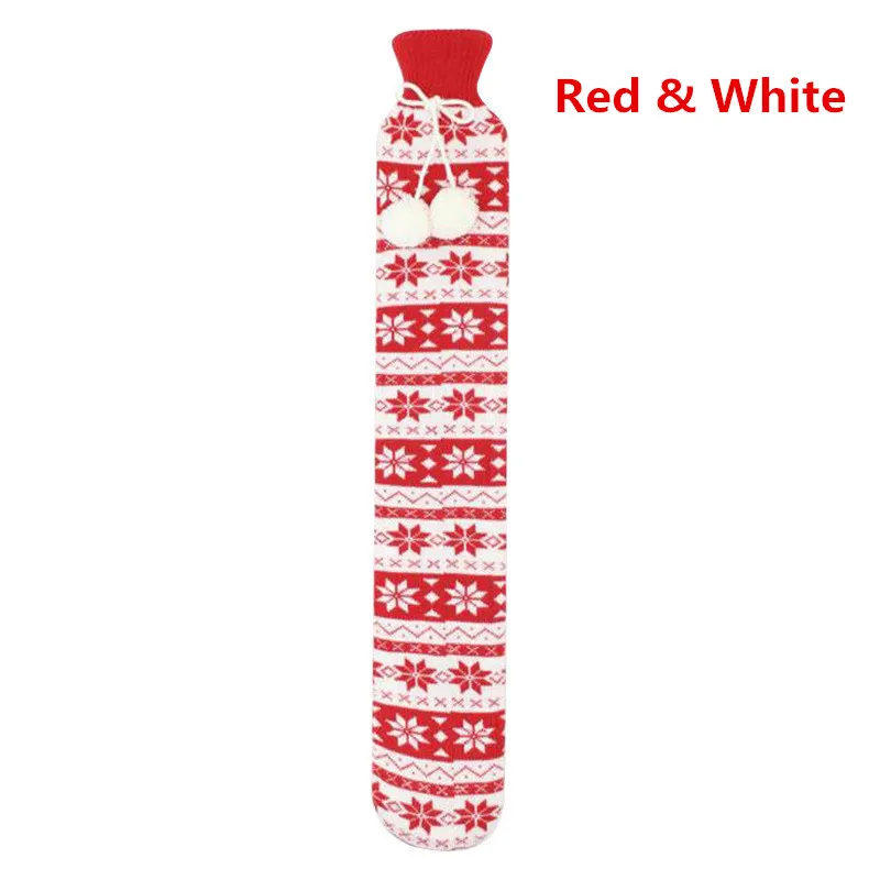 Red White Extra Long Winter Warm Hot Water Bottles with Knitted Removable Cover Portable 2L Hot Water Bottle Faux Fur Removable Body Cover - Цвет: Red White