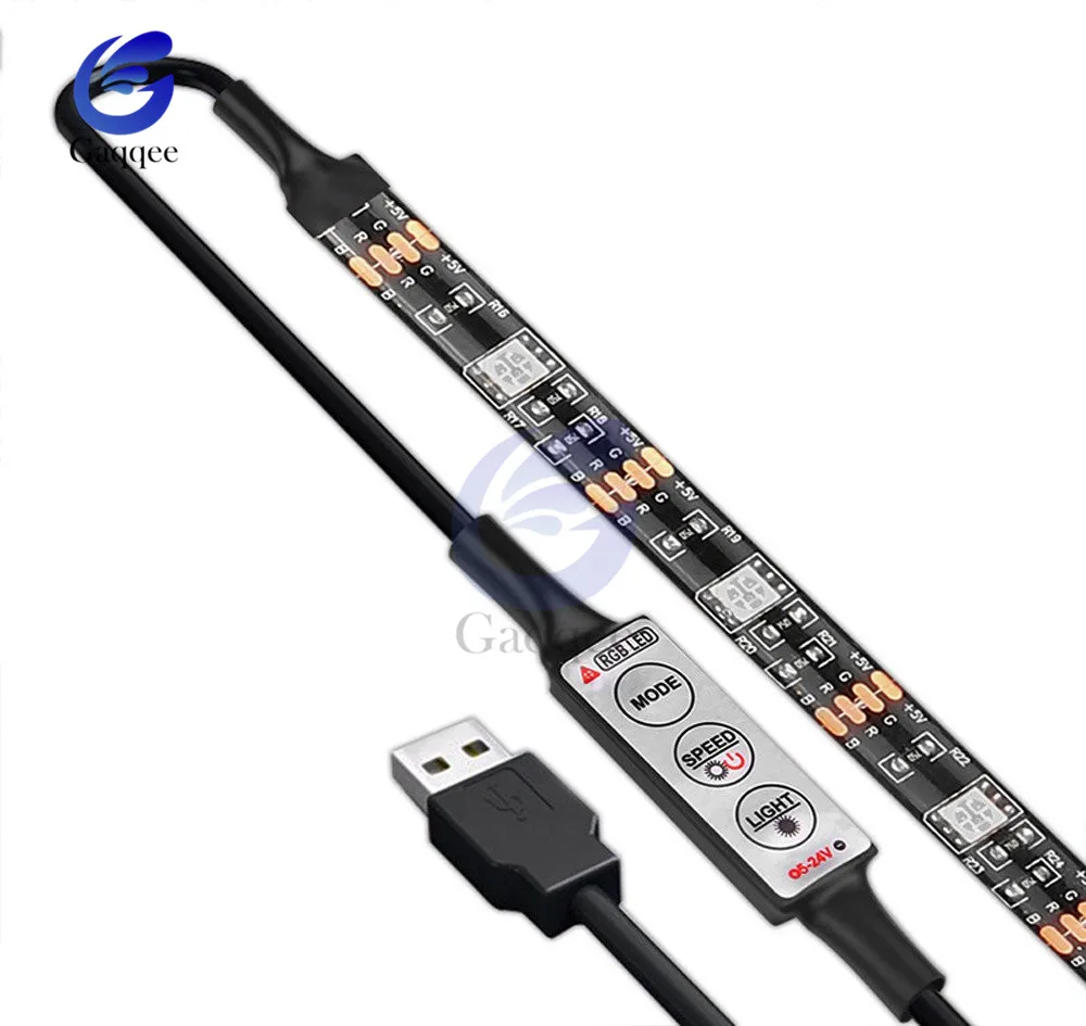 5V 5050 60SMD/M RGB светодиодный светильник, Светодиодная лента USB, лампа 1-5 м, ТВ задний светильник, комплект с 24 битами, USB пульт дистанционного управления, 0,5 м