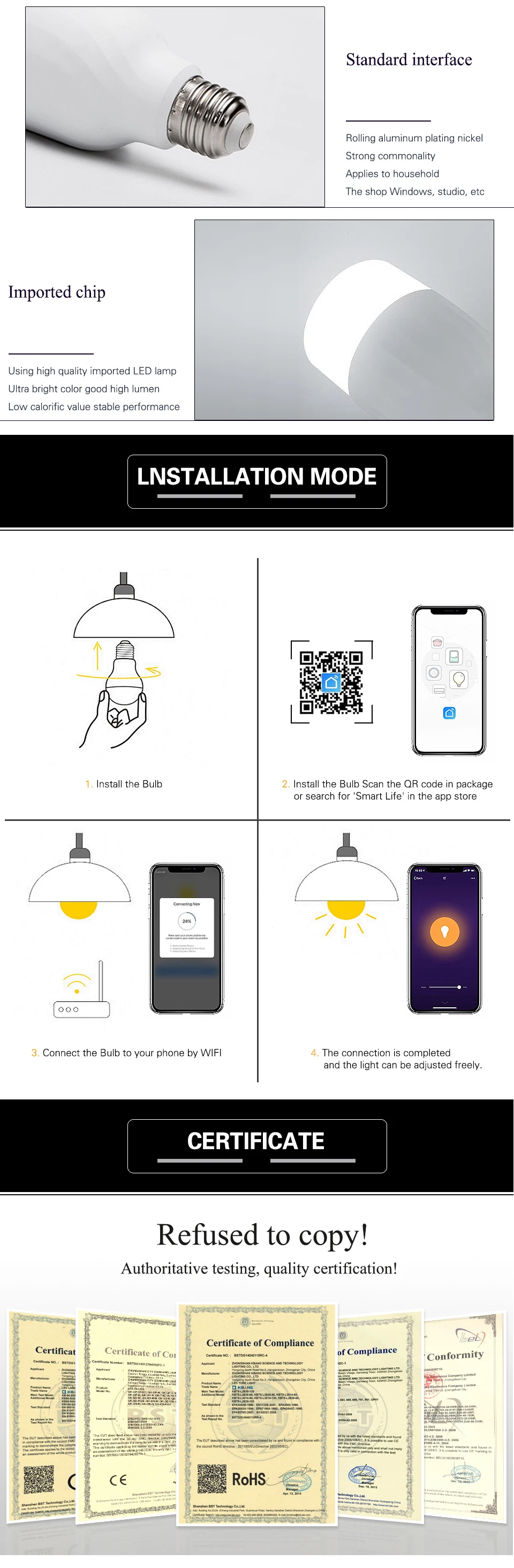 YYXMB Интеллектуальный Wi-Fi светильник с голосовым управлением, совместимая с Amazon ECHO/Google Home/IFTTT RGB+ WW+ CW, wifi светодиодный светильник с регулируемой яркостью