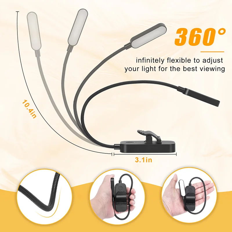 Mini LED Book Light USB Rechargeable Flexible Night Light Clip-On Desk Lamp for Travel Bedroom