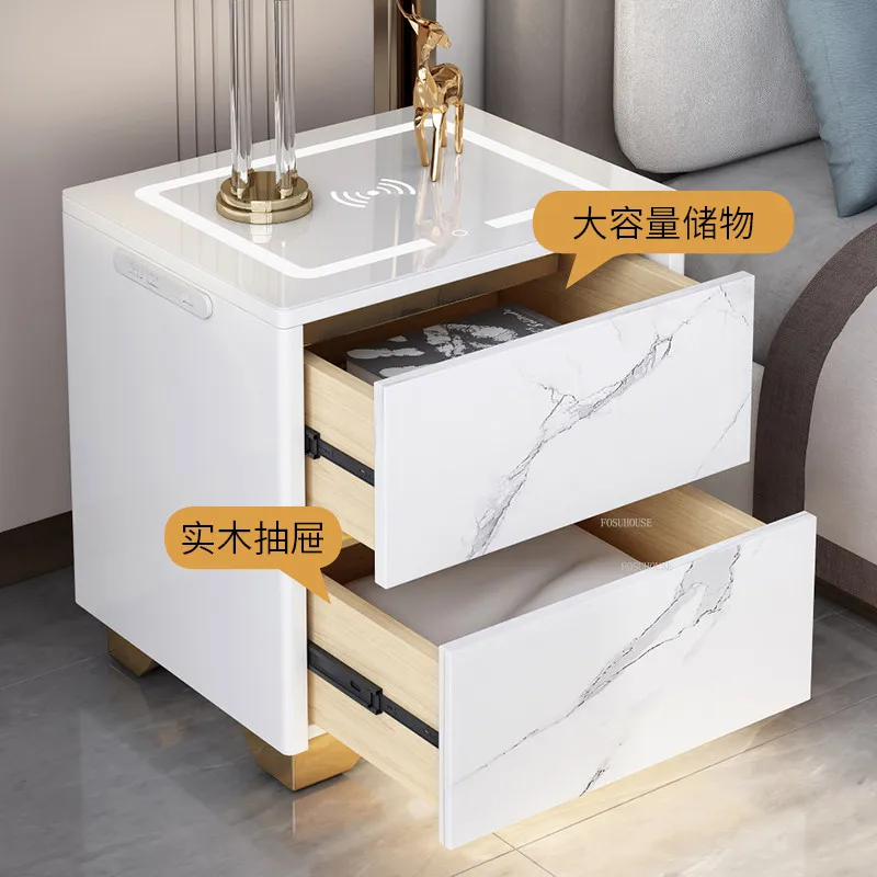 Smart Vanity Bedside Table Nordic Bedroom Furniture Home Nightstand Wireless Charging USB Storage Cabinet Modern Bedside Cabinet