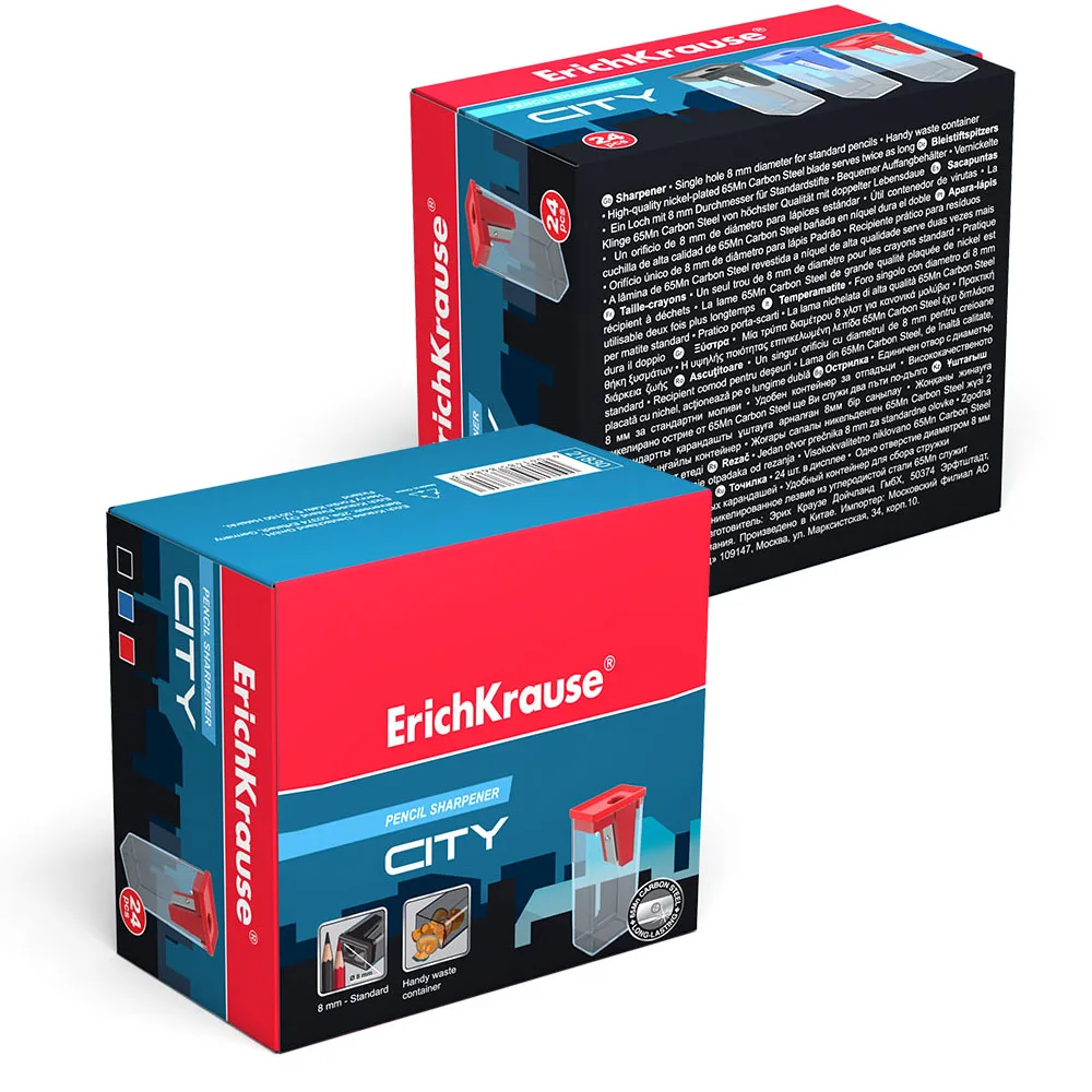 Пластиковая точилка ErichKrause City с контейнером цвет корпуса ассорти (в коробке по 24