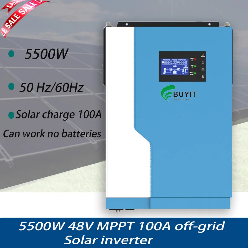 Inverter Ibrido Off-Grid 5500W Mppt 100A 50Hz/60Hz No Wifi/Può Funzionare Senza Batterie/Accetta Batterie Al Litio Lifepoe4