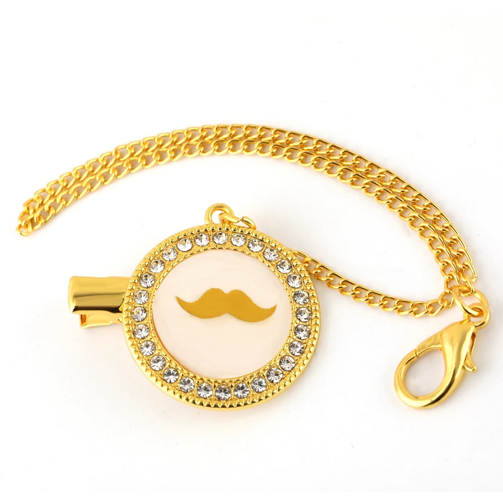 

Mustache Baby Bling Pacifier Clip Elegant Pacifier Holder With Metal Chain Safe to Baby Dummy Clip Holder